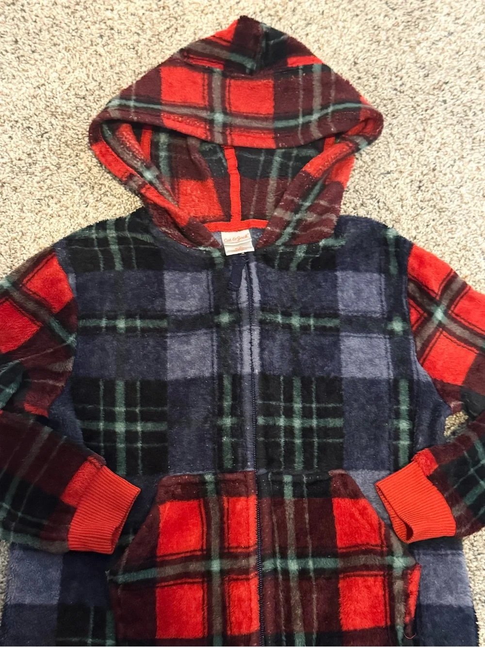 Plaid Hooded Kids Onesie size 8